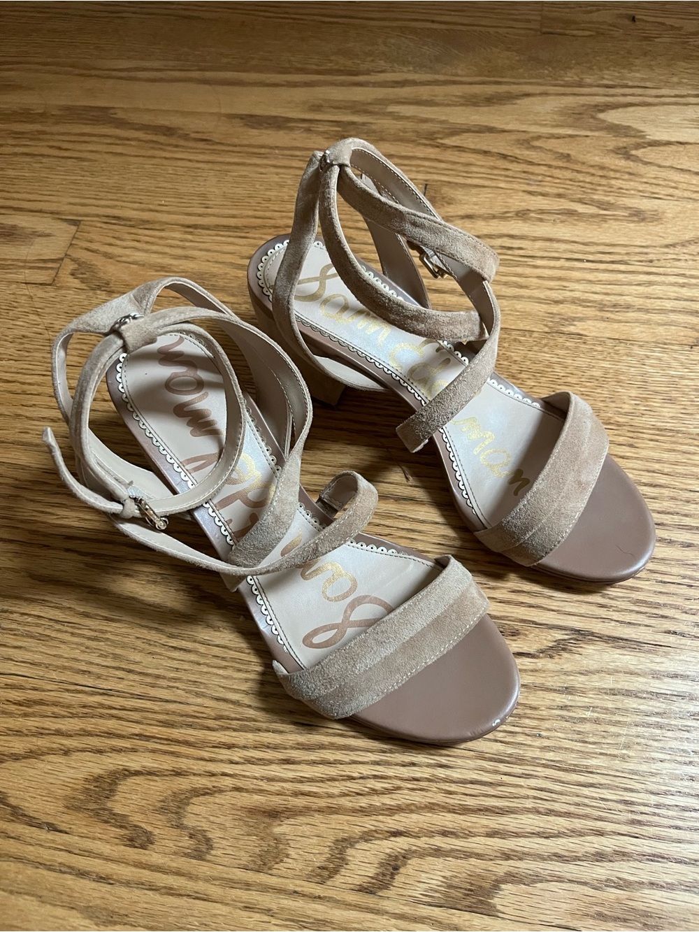 Sam Edelman Nude Suede Strappy Block Heel Sandals